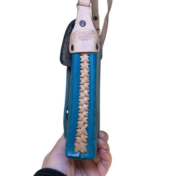 Colorful Leather Crossbody Purse Mini Bag Made In Mexico Tooled Floral Festival - Picture 5 of 9